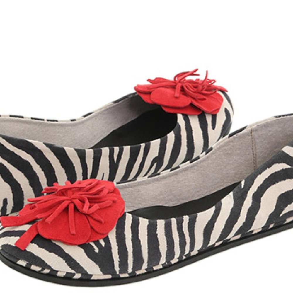 French Sole Tourist Zebra Suede With Flower Flat